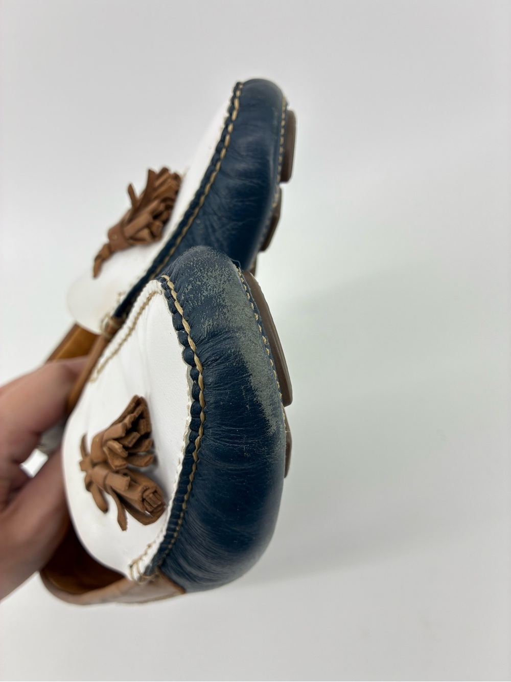 Peter Millar White, Navy & Brown Tassel Loafers - Women - Picture 6 of 8